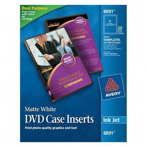 Avery dvd case inserts, matte white, 20 inserts. sold as pack of 20 for sale