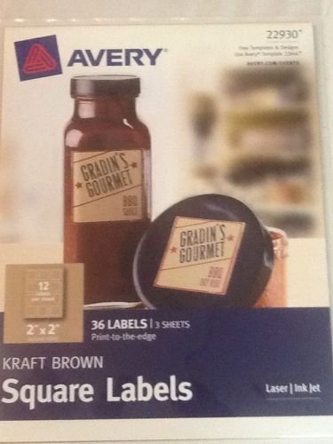 Avery Print-to-the-Edge 36 Kraft Brown 2&#034; x 2&#034; Square Labels, 22930