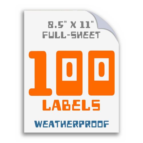 Waterproof Laser Labels 8.5x11 Full Sheet Polyprop Tearproof White 100 Sheets