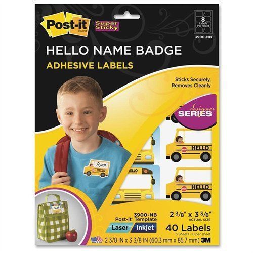 Post-it Super Sticky Hello Name Badge Labels - 2.38&#034; Width X 3.38&#034; (3900nb)