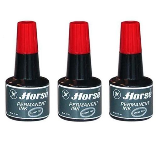 3 Pieces Horse Red Stamp Pad Water Proof Refill Permanent ink 30 cc Per Each