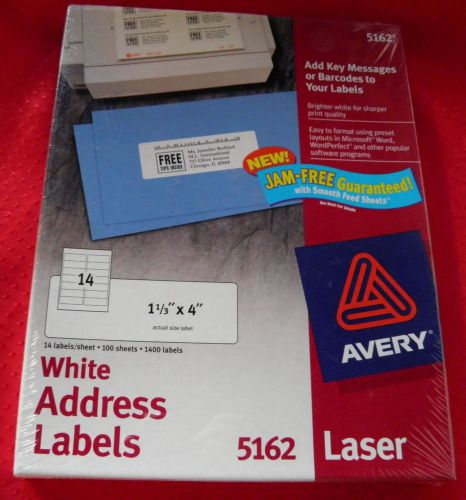Avery Laser White Address Labels 1 1/3&#034; x 4&#034; # 5162 New Sealed 1,400 labels