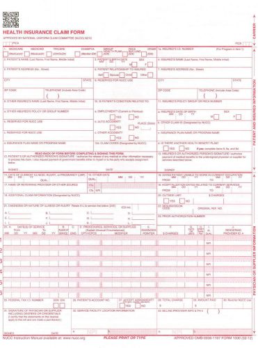 NEW CMS 1500 Claim Forms - 60 Sheets (02/12 Version) for Laser or InkjetPrimter