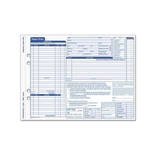 TOPS 3869 Auto Repair Four-Part Order Forms, 8-1/2 X 11, 50 Sets/Pk New