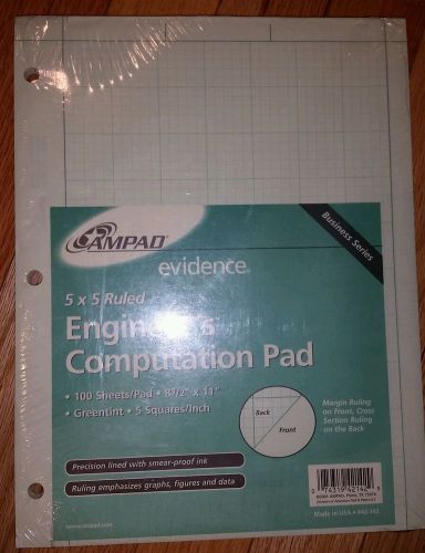 Engineer&#039;s computation pad letter 5 x 5 new 100 sheets Ampad evidence green
