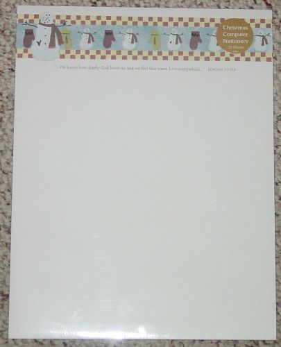 DAYSPRING CHRISTMAS COMPUTER STATIONARY SNOWMAN &amp; MITTENS 25 SHEETS NEW SEALED
