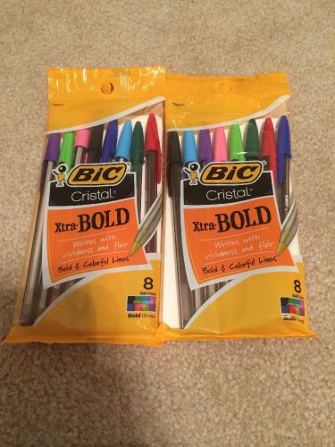 Bic Cristal Pens Two 8 Packs 16 Total Pens Xtra Bold Assorted Colors New In Pack