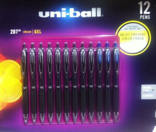12 Uniball Uni-Ball 207 Signo Gel Pen Black Blue Medium 9 Black 3 Blue 0.7mm NEW