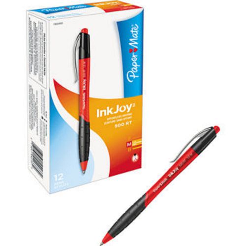 Paper mate inkjoy 500rt retractable ballpoint pen, medium point, red, 12ct pap 1 for sale
