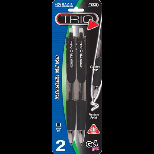 Bazic trio triangle black retractable gel pen (2/pack), case of 12 for sale