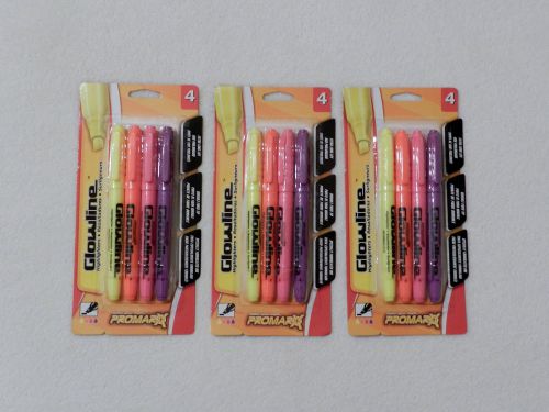 Promarx Glowline Assorted Highlighters ~ 4 Pack ~ Lot of 3 ~ Free Shipping!!!