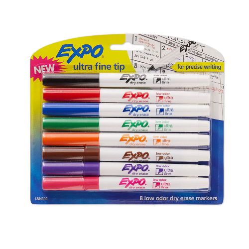 New expo low-odor dry erase markers, ultra-fine point, assorted colors, set of 8 for sale