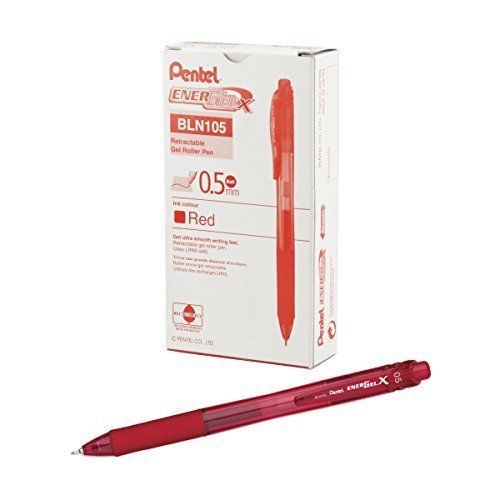 Energel Retractable Liquid Gel Pen 0.5mm Needle Tip Red Ink Box Bln105-b