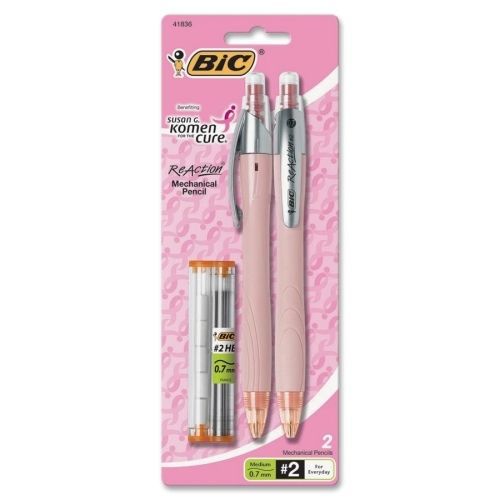 Bic reaction mechanical pencil -#2 -0.7 mm -black lead-pink barrel- 2/pk for sale