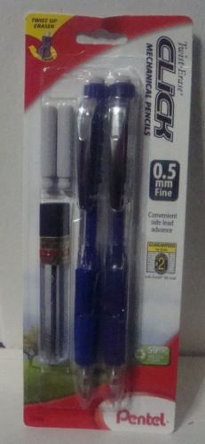 2  Pentel Twist-Erase Side Click Mechanical Pencils PURPLE/BLUE BARRELS 0.5mm