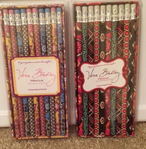 Vera Bradley Lot Of 2 Pencil Sets 20-Count Paper Wrapped New Great Stocking Gift