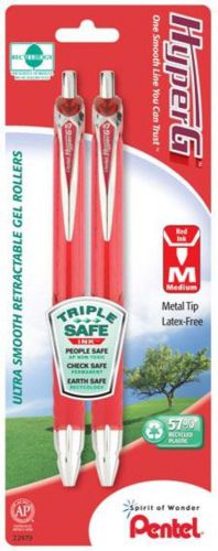 HyperG Retractable Gel Roller Pen Medium Line Permanent Red Ink 2 Pack Carded
