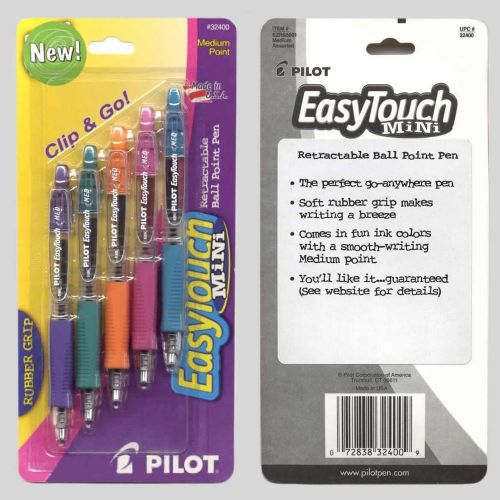NEW SEALED PILOT EASYTOUCH MINI 5-PACK MEDIUM POINT ASSORTED COLORS  #32400