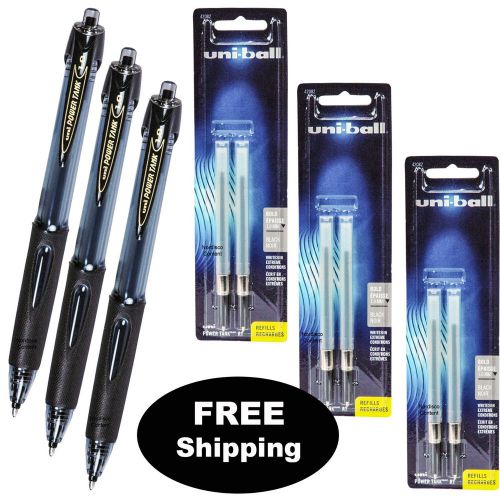 Uni Power Tank 1.0 42070, 1.0mm Bold, Black Ink, 3 Pens With 3 Packs of Refills