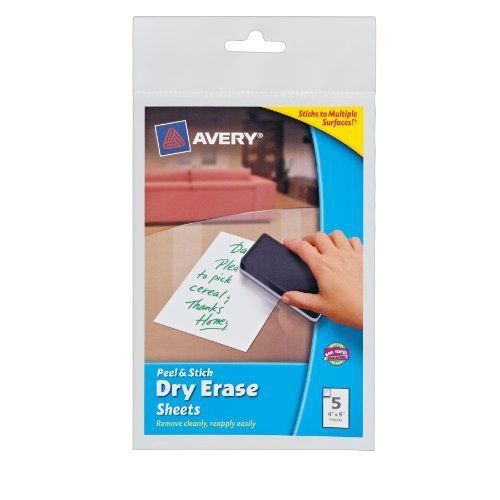 Avery Peel &amp; Stick Dry Erase sheet, 4x6, White, 5/Pack AVE24300