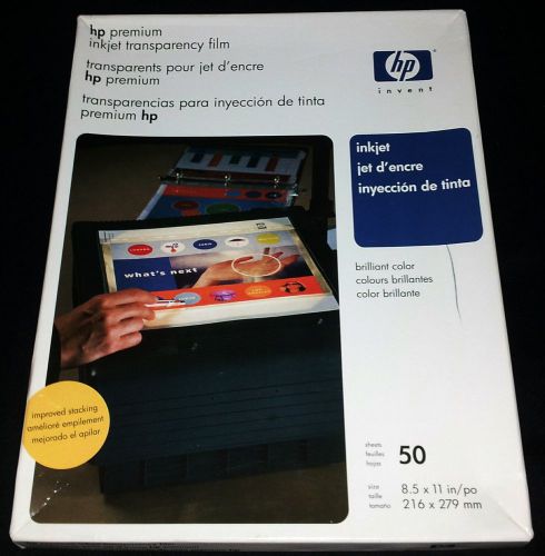 NEW! 2003 HP PREMIUM INKJET TRANSPARENCY FILM 50 SHEETS 8.5&#034; X 11&#034; MADE IN ITALY