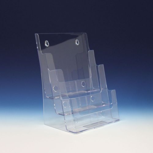 Plastic brochure holders - 3 pockets 8.5 inches wide - 8 unit case for sale