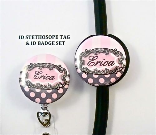 TWICE AS NICE ID STETHOSCOPE tag &amp; ID badge reel SET, NURSE,DOCTOR,MEDICAL,RN,