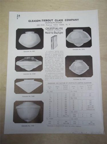 Vtg Gleason-Tiebout Glass Co Catalog Insert/Page~Light/Lighting Units 1939