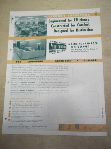Vtg Myrtle Desk Co Brochure~Mid-Century Library Furniture~Catalog~1956