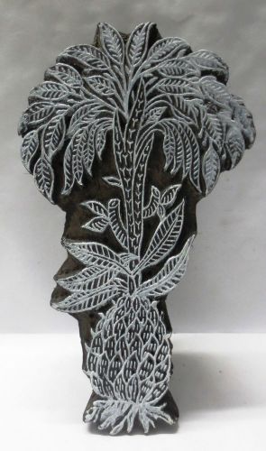 Vintage wood hand carved textile printing fabric block stamp tree pattern large for sale
