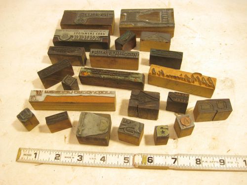 VINTAGE  Lot 22  Pieces  Printer&#039;s Block Letterpress Type Wood Metal Images
