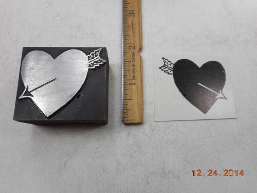 Letterpress Printing Printers Block, Solid Heart pierced by Arrow