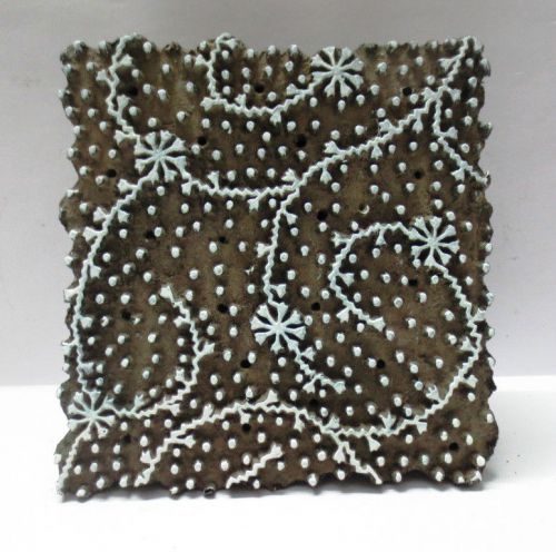 INDIAN WOODEN HAND CARVED TEXTILE PRINTING ON FABRIC BLOCK STAMP DOTTED PATTERN