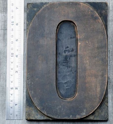 huge number &#034;0&#034; letterpress wood block rare wonderful patina alphabet printing