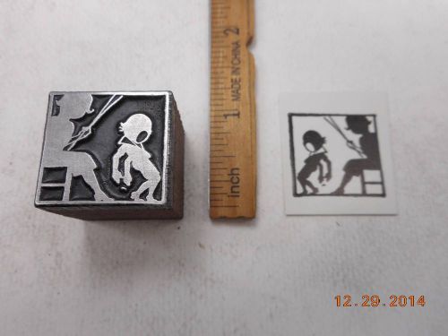 Printing Letterpress Printers Block, Yowling Boy spanked by Mother, Silhouette