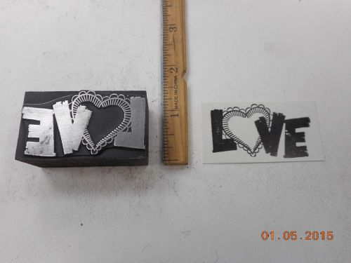 Letterpress Printing Printers Block, Love, word w Valentine Heart as Letter O