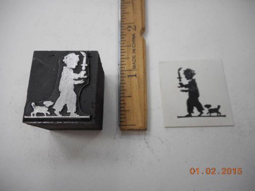 Printing Letterpress Printers Block, Silhouette, Child w Candlestick &amp; Dog