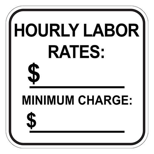 Hourly Labor Rates Sign, Smog Test, Auto Repair 12x12