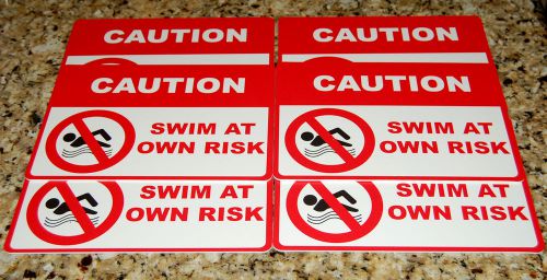 Caution Swim At Own Risk 6 Pack of Signs - Pool Lake Hot Tub Water Saftey Sign