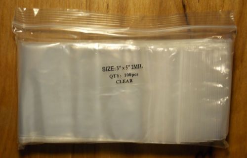 3&#034;x5&#034; (2 mil) reclosable clear zip lock plastic bags (2 packs = 200 bags) for sale