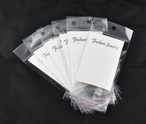 100 White Earring Display Hanging Cards W/Self Adhesive Bags AA2