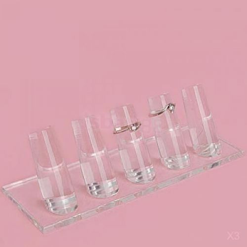 Lot 3 sets clear acrylic 5-slot finger ring display jewelry holder showcase rack for sale