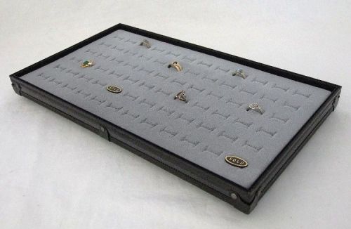 Black aluminum 72 ring display tray with gray velvet insert for sale