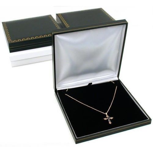 Necklace Gift Boxes Black Faux Leather 6 1/2&#034; 3Pcs