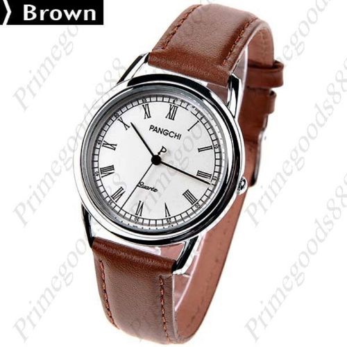 Men&#039;s quartz wrist watch with japan pu leather band free shipping brown for sale