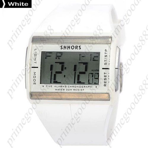 Unisex Sport Square Digital LCD Wrist Wristwatch Silica Gel Band Sports in White