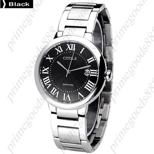 Stainless Steel Date Quartz Wrist Wristwatch Free Shipping Women&#039;s Black Face