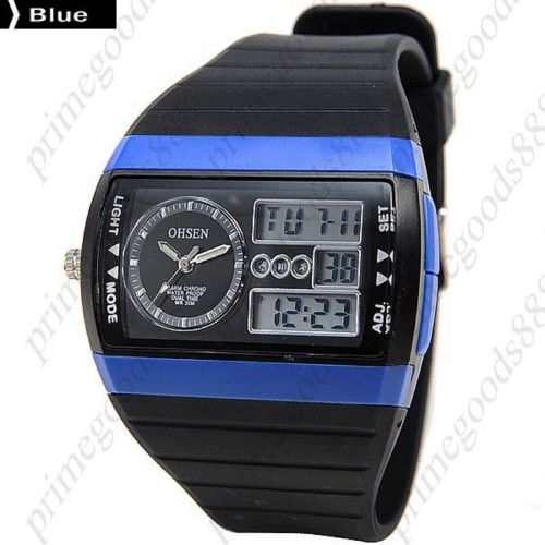 Square LED Waterproof Analog Digital Quartz Alarm Date Men&#039;s Wristwatch Blue