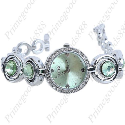 Silver round alloy band rhinestone wrist analog quartz wristwatch women&#039;s green for sale