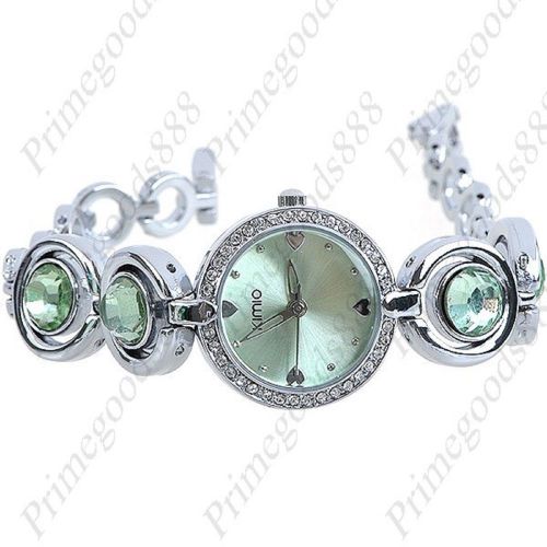 Silver Round Alloy Band Rhinestone Wrist Analog Quartz Wristwatch Women&#039;s Green